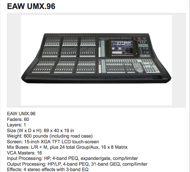 EAW UMX96 front shot with specs